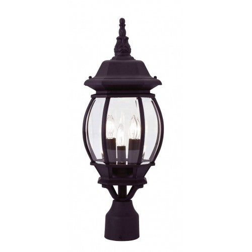 Frontenac Candelabra Base 3 Light Bulb Socket Medium Outdoor Post Top Lantern 21" x 8.5" Aluminum and Clear Beveled Glass, Textured Black Finish 120V for Garden, Exterior Post - 7526-14