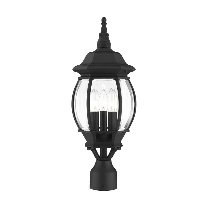 Frontenac Candelabra Base 3 Light Bulb Socket Medium Outdoor Post Top Lantern 21" x 8.5" Aluminum and Clear Beveled Glass, Textured Black Finish 120V for Garden, Exterior Post - 7526-14