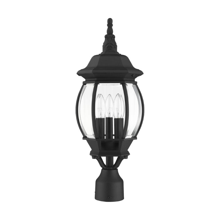 Frontenac Candelabra Base 3 Light Bulb Socket Medium Outdoor Post Top Lantern 21" x 8.5" Aluminum and Clear Beveled Glass, Textured Black Finish 120V for Garden, Exterior Post - 7526-14
