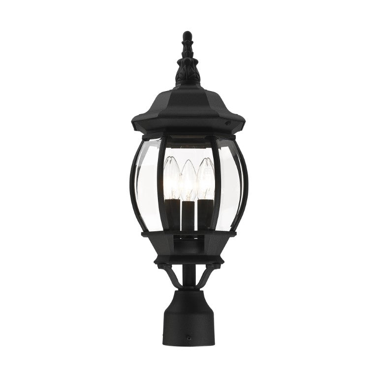 Frontenac Candelabra Base 3 Light Bulb Socket Medium Outdoor Post Top Lantern 21" x 8.5" Aluminum and Clear Beveled Glass, Textured Black Finish 120V for Garden, Exterior Post - 7526-14