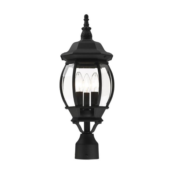 Frontenac Candelabra Base 3 Light Bulb Socket Medium Outdoor Post Top Lantern 21" x 8.5" Aluminum and Clear Beveled Glass, Textured Black Finish 120V for Garden, Exterior Post - 7526-14