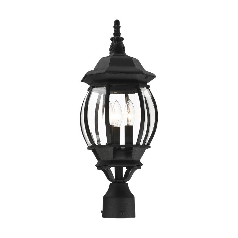 Frontenac Candelabra Base 3 Light Bulb Socket Medium Outdoor Post Top Lantern 21" x 8.5" Aluminum and Clear Beveled Glass, Textured Black Finish 120V for Garden, Exterior Post - 7526-14