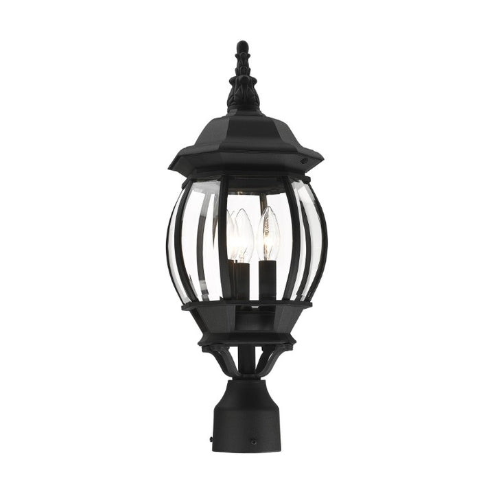 Frontenac Candelabra Base 3 Light Bulb Socket Medium Outdoor Post Top Lantern 21" x 8.5" Aluminum and Clear Beveled Glass, Textured Black Finish 120V for Garden, Exterior Post - 7526-14