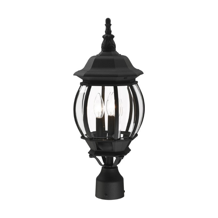 Frontenac Candelabra Base 3 Light Bulb Socket Medium Outdoor Post Top Lantern 21" x 8.5" Aluminum and Clear Beveled Glass, Textured Black Finish 120V for Garden, Exterior Post - 7526-14