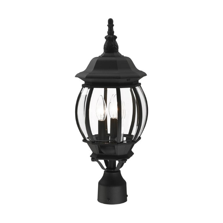 Frontenac Candelabra Base 3 Light Bulb Socket Medium Outdoor Post Top Lantern 21" x 8.5" Aluminum and Clear Beveled Glass, Textured Black Finish 120V for Garden, Exterior Post - 7526-14