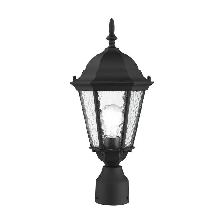 Hamilton Medium Base 1 Light Bulb Socket Small Outdoor Post Top Lantern 18" x 8" Cast Aluminum and Clear Water Glass, Textured Black Finish 120V for Garden, Exterior Post - 75464-14