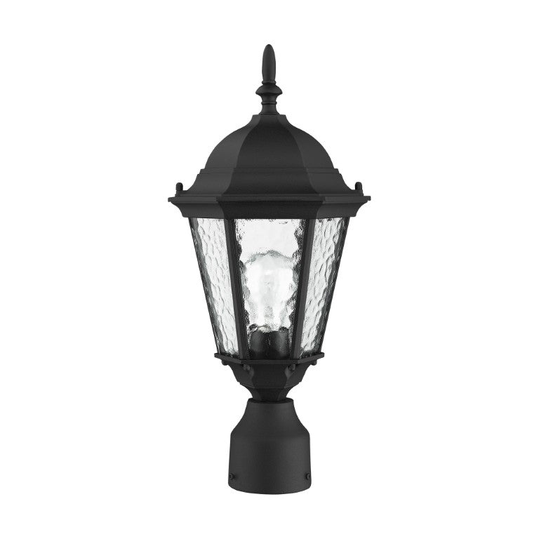 Hamilton Medium Base 1 Light Bulb Socket Small Outdoor Post Top Lantern 18" x 8" Cast Aluminum and Clear Water Glass, Textured Black Finish 120V for Garden, Exterior Post - 75464-14