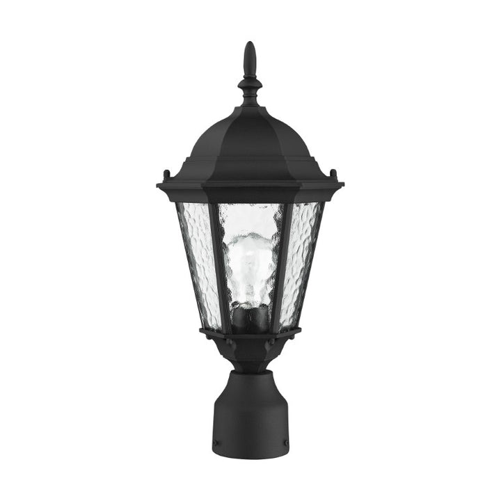 Hamilton Medium Base 1 Light Bulb Socket Small Outdoor Post Top Lantern 18" x 8" Cast Aluminum and Clear Water Glass, Textured Black Finish 120V for Garden, Exterior Post - 75464-14