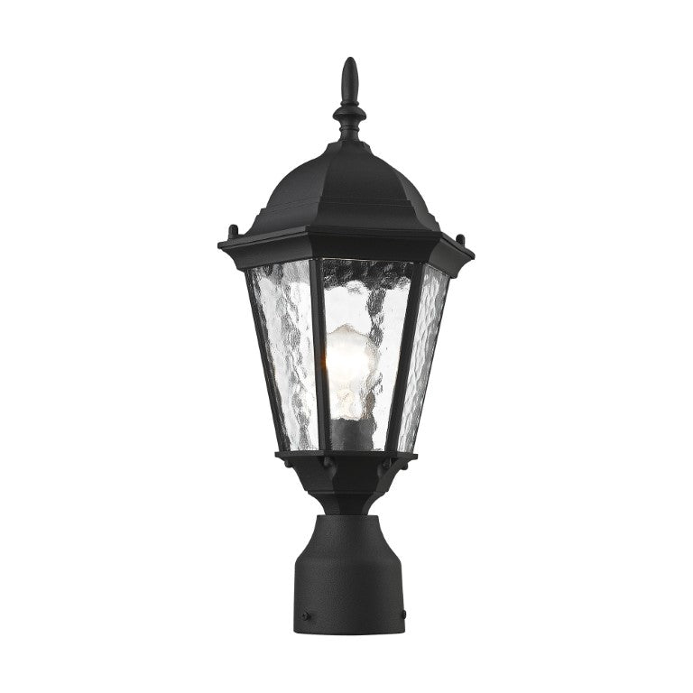 Hamilton Medium Base 1 Light Bulb Socket Small Outdoor Post Top Lantern 18" x 8" Cast Aluminum and Clear Water Glass, Textured Black Finish 120V for Garden, Exterior Post - 75464-14