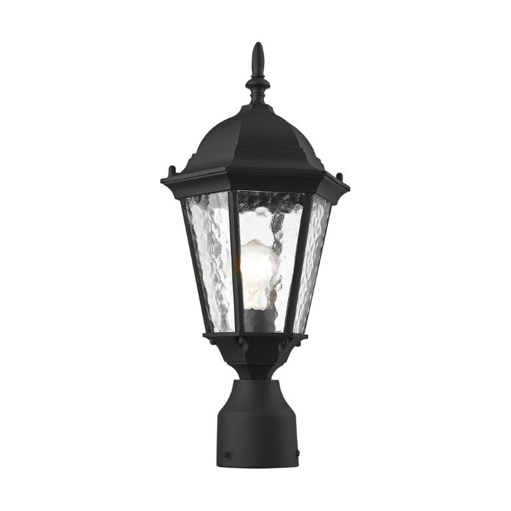 Hamilton Medium Base 1 Light Bulb Socket Small Outdoor Post Top Lantern 18" x 8" Cast Aluminum and Clear Water Glass, Textured Black Finish 120V for Garden, Exterior Post - 75464-14
