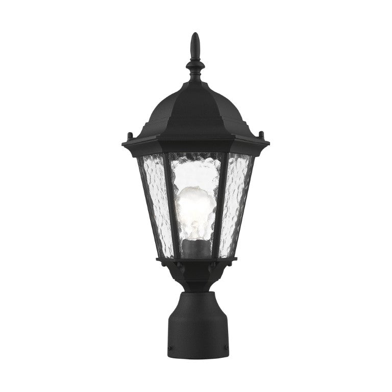 Hamilton Medium Base 1 Light Bulb Socket Small Outdoor Post Top Lantern 18" x 8" Cast Aluminum and Clear Water Glass, Textured Black Finish 120V for Garden, Exterior Post - 75464-14