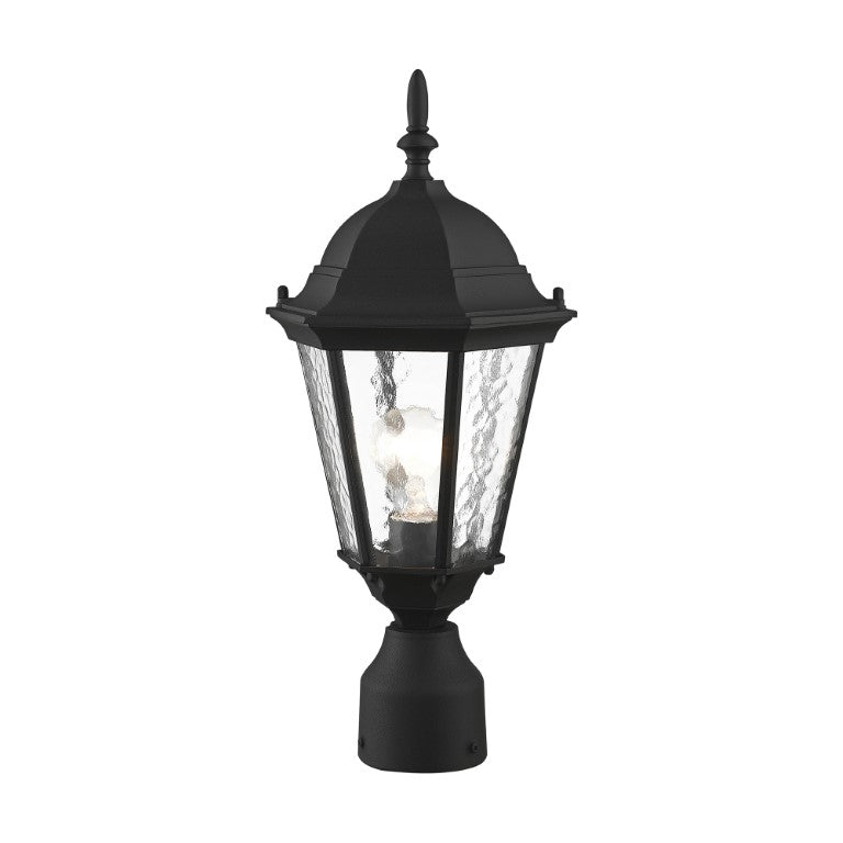 Hamilton Medium Base 1 Light Bulb Socket Small Outdoor Post Top Lantern 18" x 8" Cast Aluminum and Clear Water Glass, Textured Black Finish 120V for Garden, Exterior Post - 75464-14