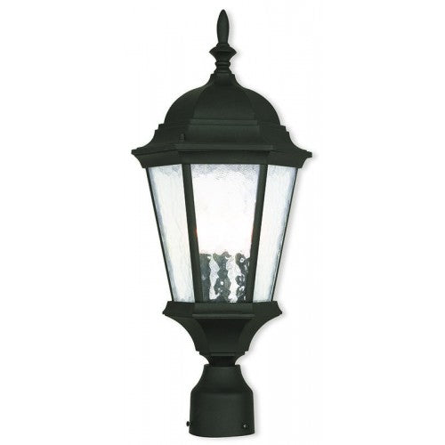Hamilton Candelabra Base 3 Light Bulb Socket Medium Outdoor Post Top Lantern 21" x 9.5" Cast Aluminum and Clear Water Glass, Textured Black Finish 120V for Garden, Exterior Post - 75468-14