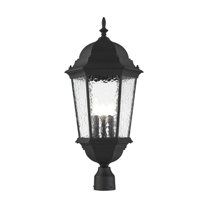 Hamilton Candelabra Base 3 Light Bulb Socket Large Outdoor Post Top Lantern 27" x 12.5" Cast Aluminum and Clear Water Glass, Textured Black Finish 120V for Garden, Exterior Post - 75474-14