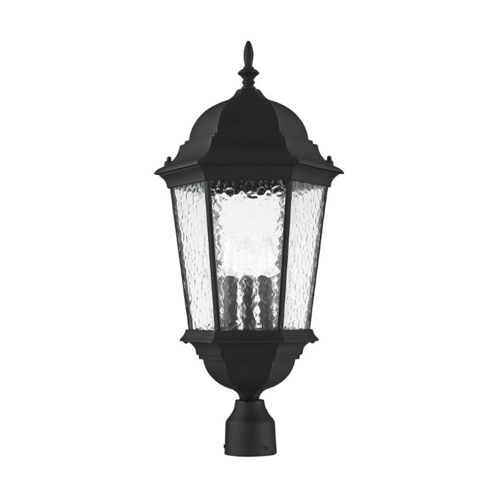 Hamilton Candelabra Base 3 Light Bulb Socket Large Outdoor Post Top Lantern 27" x 12.5" Cast Aluminum and Clear Water Glass, Textured Black Finish 120V for Garden, Exterior Post - 75474-14