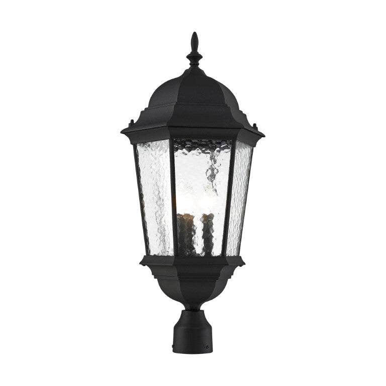 Hamilton Candelabra Base 3 Light Bulb Socket Large Outdoor Post Top Lantern 27" x 12.5" Cast Aluminum and Clear Water Glass, Textured Black Finish 120V for Garden, Exterior Post - 75474-14
