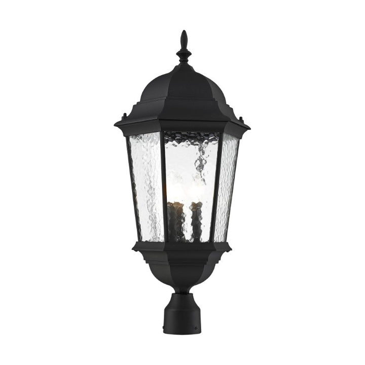 Hamilton Candelabra Base 3 Light Bulb Socket Large Outdoor Post Top Lantern 27" x 12.5" Cast Aluminum and Clear Water Glass, Textured Black Finish 120V for Garden, Exterior Post - 75474-14