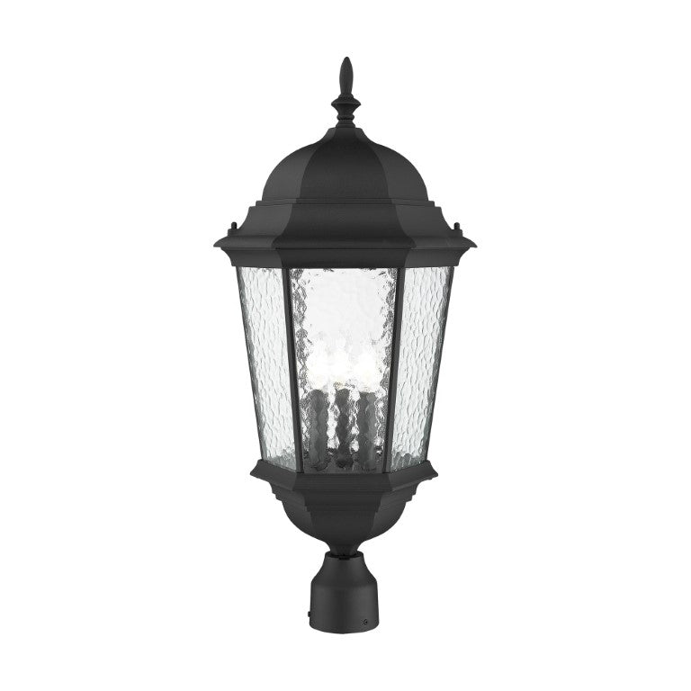 Hamilton Candelabra Base 3 Light Bulb Socket Large Outdoor Post Top Lantern 27" x 12.5" Cast Aluminum and Clear Water Glass, Textured Black Finish 120V for Garden, Exterior Post - 75474-14