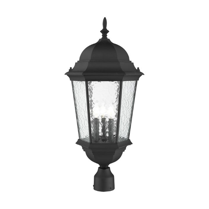 Hamilton Candelabra Base 3 Light Bulb Socket Large Outdoor Post Top Lantern 27" x 12.5" Cast Aluminum and Clear Water Glass, Textured Black Finish 120V for Garden, Exterior Post - 75474-14