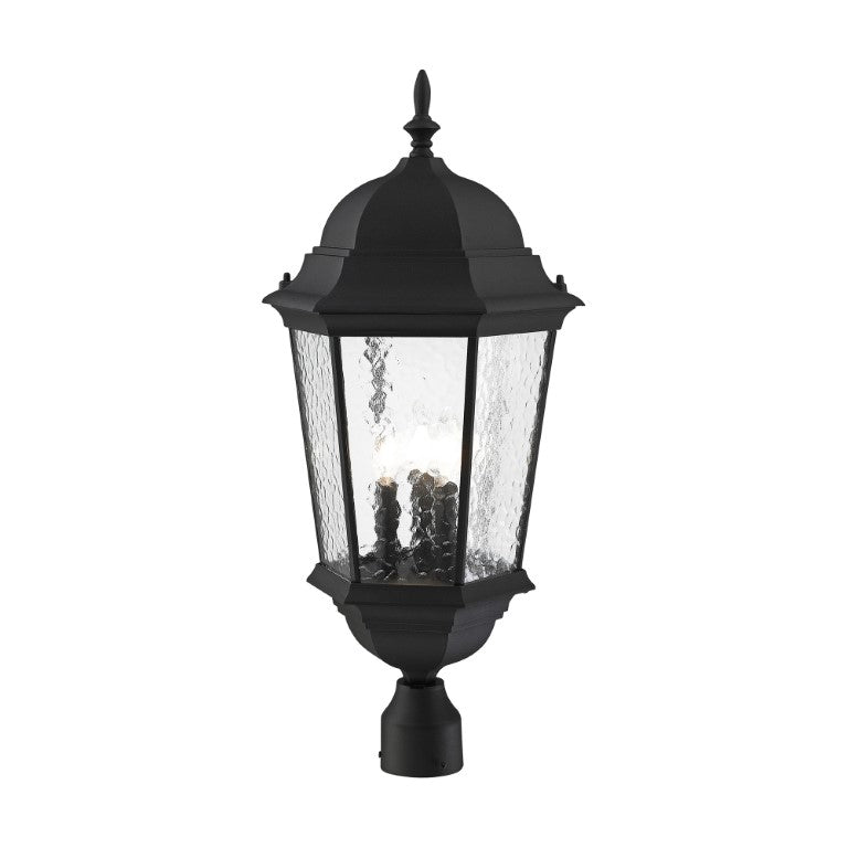 Hamilton Candelabra Base 3 Light Bulb Socket Large Outdoor Post Top Lantern 27" x 12.5" Cast Aluminum and Clear Water Glass, Textured Black Finish 120V for Garden, Exterior Post - 75474-14