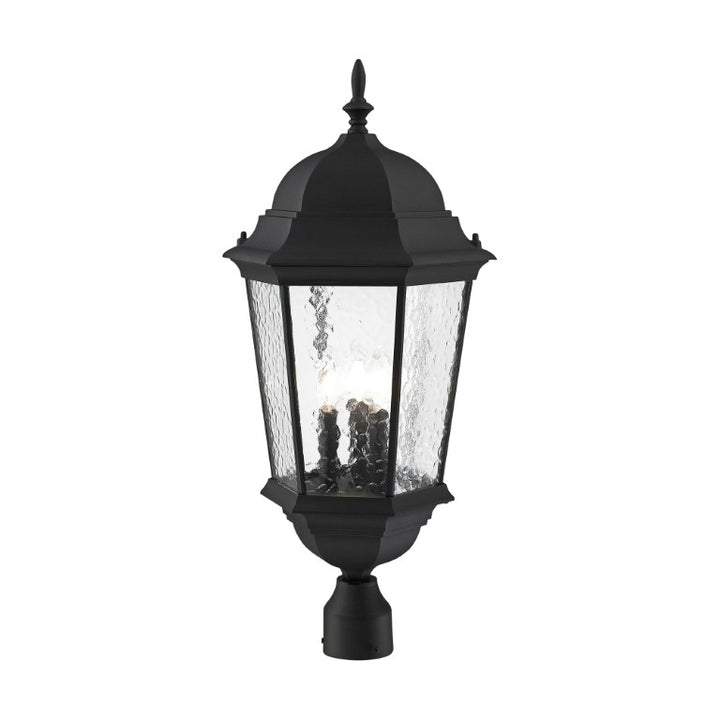 Hamilton Candelabra Base 3 Light Bulb Socket Large Outdoor Post Top Lantern 27" x 12.5" Cast Aluminum and Clear Water Glass, Textured Black Finish 120V for Garden, Exterior Post - 75474-14