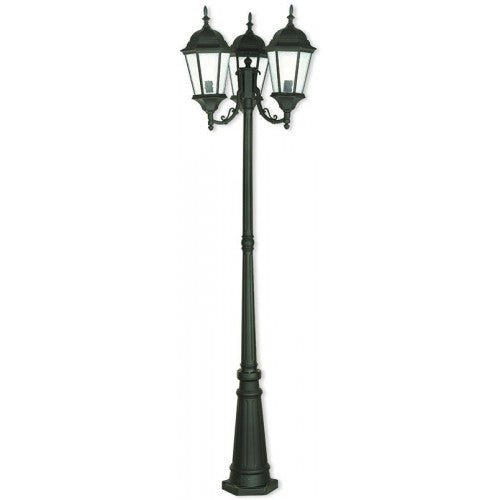 Hamilton Medium Base 3 Light Bulb Socket Outdoor 3 Head Post 86" x 24.5" Cast Aluminum and Clear Water Glass, Textured Black Finish 120V for Garden, Exterior Post - 75478-14