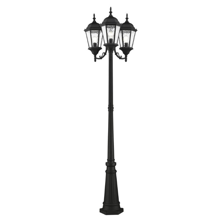 Hamilton Medium Base 3 Light Bulb Socket Outdoor 3 Head Post 86" x 24.5" Cast Aluminum and Clear Water Glass, Textured Black Finish 120V for Garden, Exterior Post - 75478-14