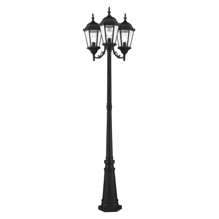 Hamilton Medium Base 3 Light Bulb Socket Outdoor 3 Head Post 86" x 24.5" Cast Aluminum and Clear Water Glass, Textured Black Finish 120V for Garden, Exterior Post - 75478-14