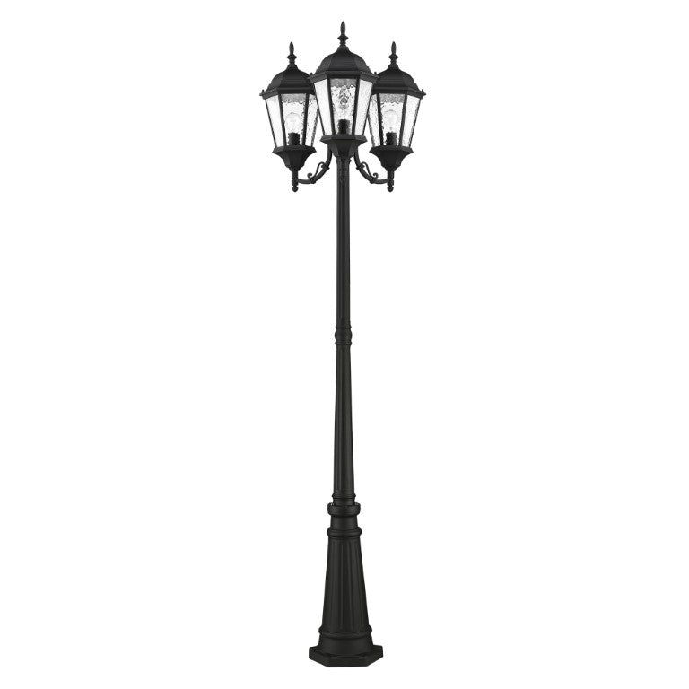 Hamilton Medium Base 3 Light Bulb Socket Outdoor 3 Head Post 86" x 24.5" Cast Aluminum and Clear Water Glass, Textured Black Finish 120V for Garden, Exterior Post - 75478-14