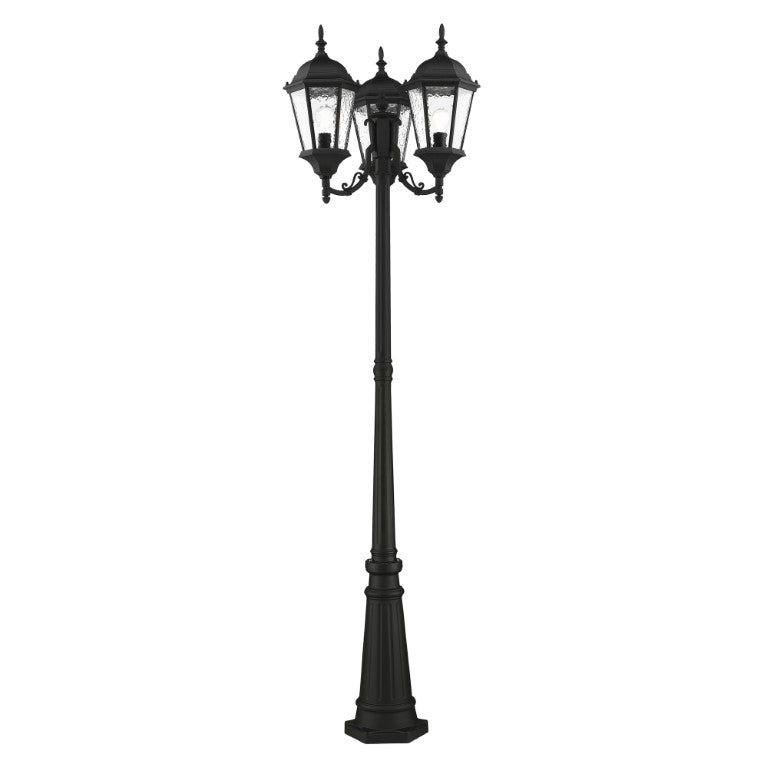 Hamilton Medium Base 3 Light Bulb Socket Outdoor 3 Head Post 86" x 24.5" Cast Aluminum and Clear Water Glass, Textured Black Finish 120V for Garden, Exterior Post - 75478-14
