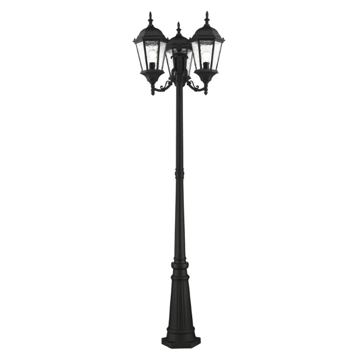 Hamilton Medium Base 3 Light Bulb Socket Outdoor 3 Head Post 86" x 24.5" Cast Aluminum and Clear Water Glass, Textured Black Finish 120V for Garden, Exterior Post - 75478-14