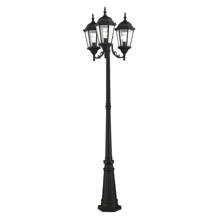 Hamilton Medium Base 3 Light Bulb Socket Outdoor 3 Head Post 86" x 24.5" Cast Aluminum and Clear Water Glass, Textured Black Finish 120V for Garden, Exterior Post - 75478-14
