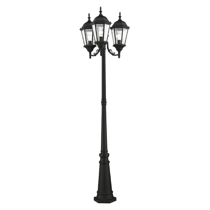 Hamilton Medium Base 3 Light Bulb Socket Outdoor 3 Head Post 86" x 24.5" Cast Aluminum and Clear Water Glass, Textured Black Finish 120V for Garden, Exterior Post - 75478-14