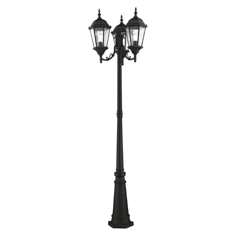 Hamilton Medium Base 3 Light Bulb Socket Outdoor 3 Head Post 86" x 24.5" Cast Aluminum and Clear Water Glass, Textured Black Finish 120V for Garden, Exterior Post - 75478-14