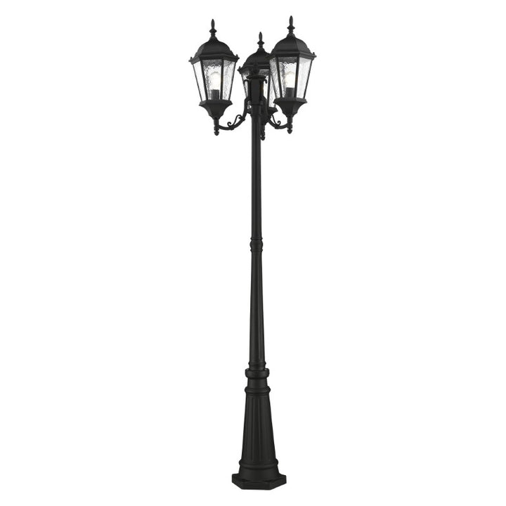 Hamilton Medium Base 3 Light Bulb Socket Outdoor 3 Head Post 86" x 24.5" Cast Aluminum and Clear Water Glass, Textured Black Finish 120V for Garden, Exterior Post - 75478-14