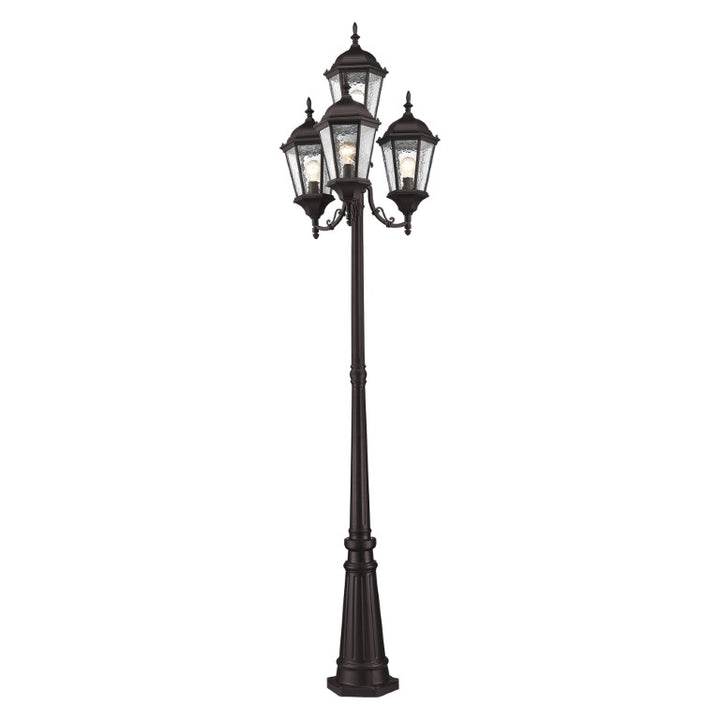 Hamilton Medium Base 4 Light Bulb Socket Outdoor 4 Head Post 24.5" x 95" Cast Aluminum and Clear Water Glass, Bronze Finish 120V for Garden, Exterior Post - 7557-07