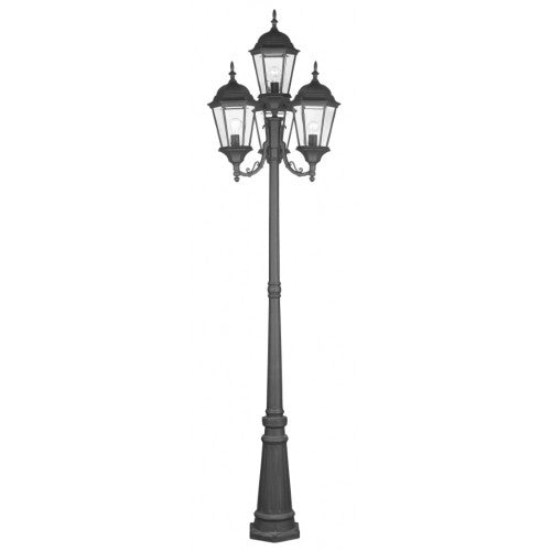 Hamilton Medium Base 4 Light Bulb Socket Outdoor 4 Head Post 24.5" x 95" Aluminum and Clear Beveled Glass, Textured Black Finish 120V for Garden, Exterior Post - 7557-14