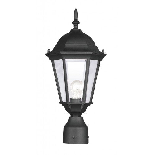 Hamilton Medium Base 1 Light Bulb Socket Small Outdoor Post Top Lantern 18" x 8" Aluminum and Clear Beveled Glass, Textured Black Finish 120V for Garden, Exterior Post - 7558-14
