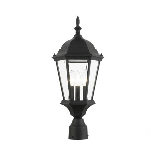 Hamilton Candelabra Base 3 Light Bulb Socket Medium Outdoor Post Top Lantern 21" x 9.5" Aluminum and Clear Beveled Glass, Textured Black Finish 120V for Garden, Exterior Post