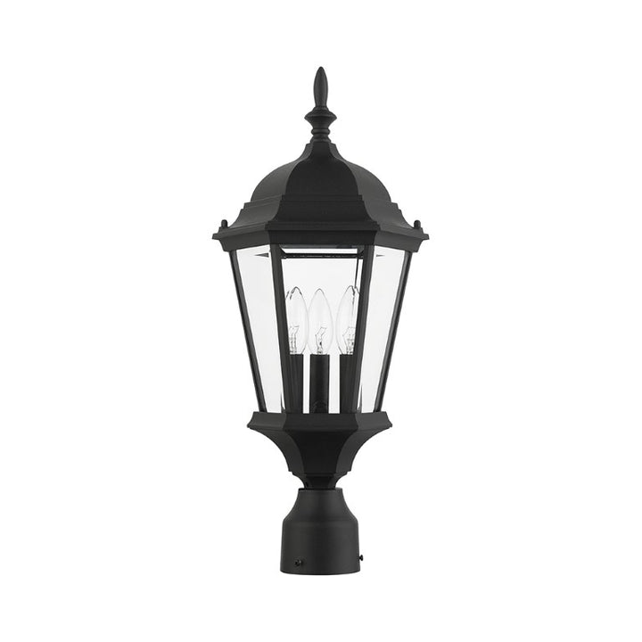 Hamilton Candelabra Base 3 Light Bulb Socket Medium Outdoor Post Top Lantern 21" x 9.5" Aluminum and Clear Beveled Glass, Textured Black Finish 120V for Garden, Exterior Post