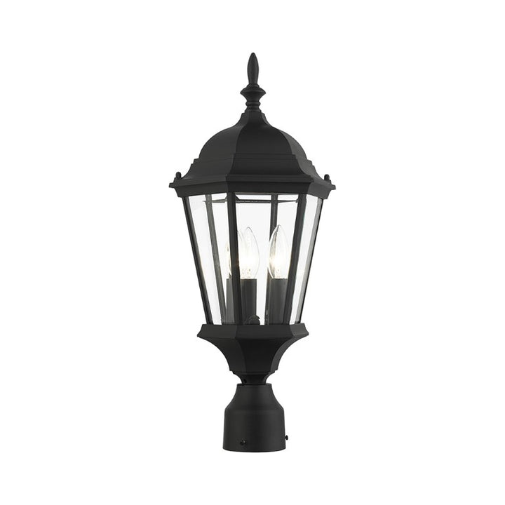 Hamilton Candelabra Base 3 Light Bulb Socket Medium Outdoor Post Top Lantern 21" x 9.5" Aluminum and Clear Beveled Glass, Textured Black Finish 120V for Garden, Exterior Post