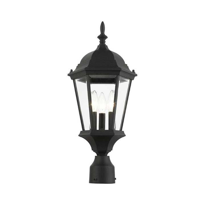 Hamilton Candelabra Base 3 Light Bulb Socket Medium Outdoor Post Top Lantern 21" x 9.5" Aluminum and Clear Beveled Glass, Textured Black Finish 120V for Garden, Exterior Post