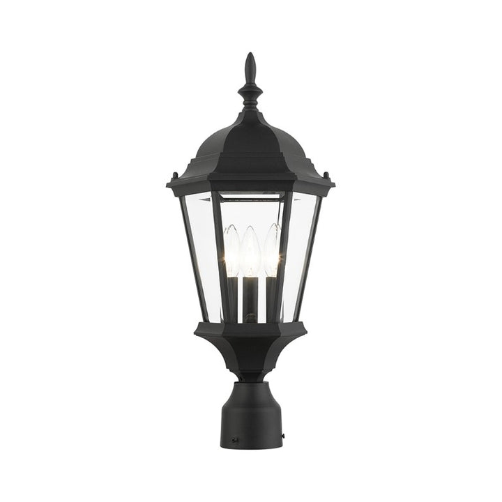 Hamilton Candelabra Base 3 Light Bulb Socket Medium Outdoor Post Top Lantern 21" x 9.5" Aluminum and Clear Beveled Glass, Textured Black Finish 120V for Garden, Exterior Post