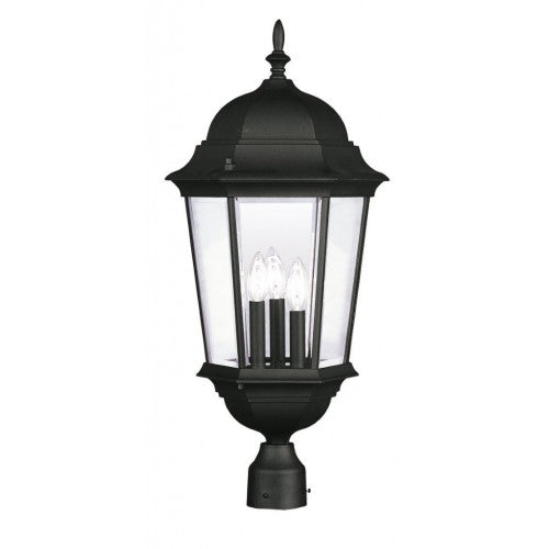 Hamilton Candelabra Base 3 Light Bulb Socket Large Outdoor Post Top Lantern 27.5" x 12.5" Aluminum and Clear Beveled Glass, Textured Black Finish 120V for Garden, Exterior Post - 7568-14