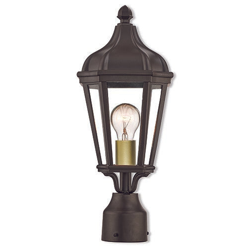 Morgan Medium Base 1 Light Bulb Socket Small Outdoor Post Top Lantern 17.75" x 7" Cast Aluminum and Clear Glass, Bronze Finish 120V for Garden, Exterior Post - 76184-07
