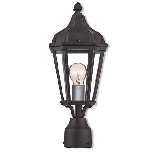 Morgan Medium Base 1 Light Bulb Socket Small Outdoor Post Top Lantern 17.75" x 7" Cast Aluminum and Clear Glass, Textured Black Finish 120V for Garden, Exterior Post - 76184-14