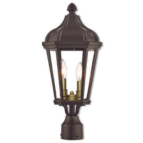 Morgan Candelabra Base 2 Light Bulb Socket Medium Outdoor Post Top Lantern 21" x 9" Cast Aluminum and Clear Glass, Bronze Finish 120V for Garden, Exterior Post - 76188-07