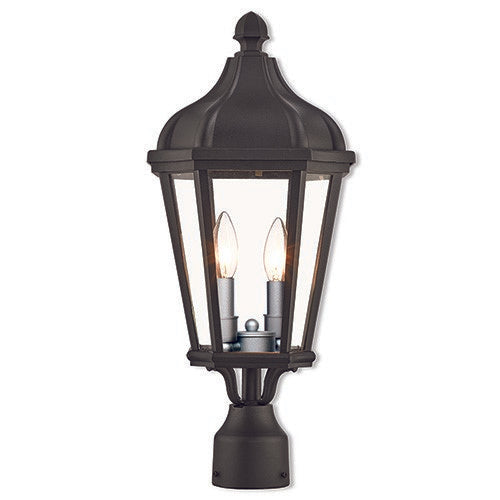 Morgan Candelabra Base 2 Light Bulb Socket Medium Outdoor Post Top Lantern 21" x 9" Cast Aluminum and Clear Glass, Textured Black Finish 120V for Garden, Exterior Post - 76188-14