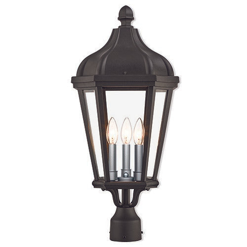 Morgan Candelabra Base 3 Light Bulb Socket Large Outdoor Post Top Lantern 25.25" x 11" Cast Aluminum and Clear Glass, Textured Black Finish 120V for Garden, Exterior Post - 76194-14