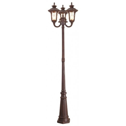 Oxford Medium Base 3 Light Bulb Socket Outdoor 3 Head Post 87" x 23" Cast Aluminum and Hand Blown Light Amber Water Glass, Imperial Bronze Finish 120V for Garden, Exterior Post - 7666-58